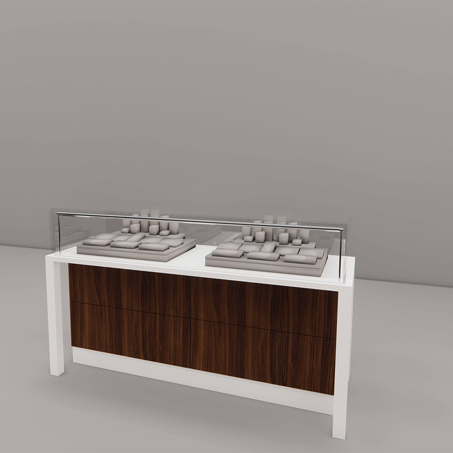 5' Sit-Down Showcase with Noce Front Panel, angle