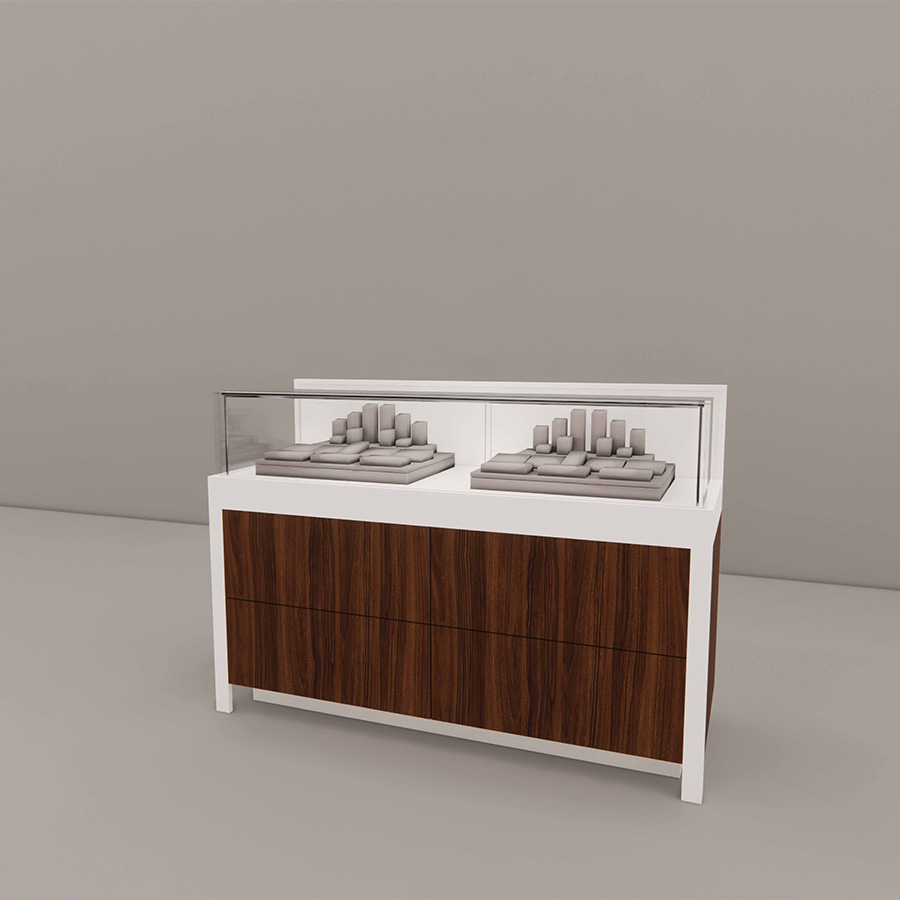 5 foot Stand-Up Showcase with Noce Front Panel, angle