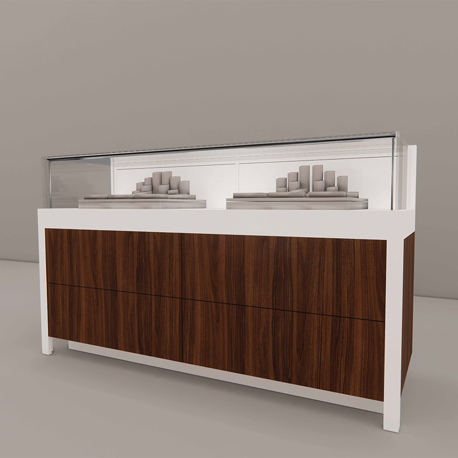 6 foot Stand-Up Showcase with Noce Front Panel, angle